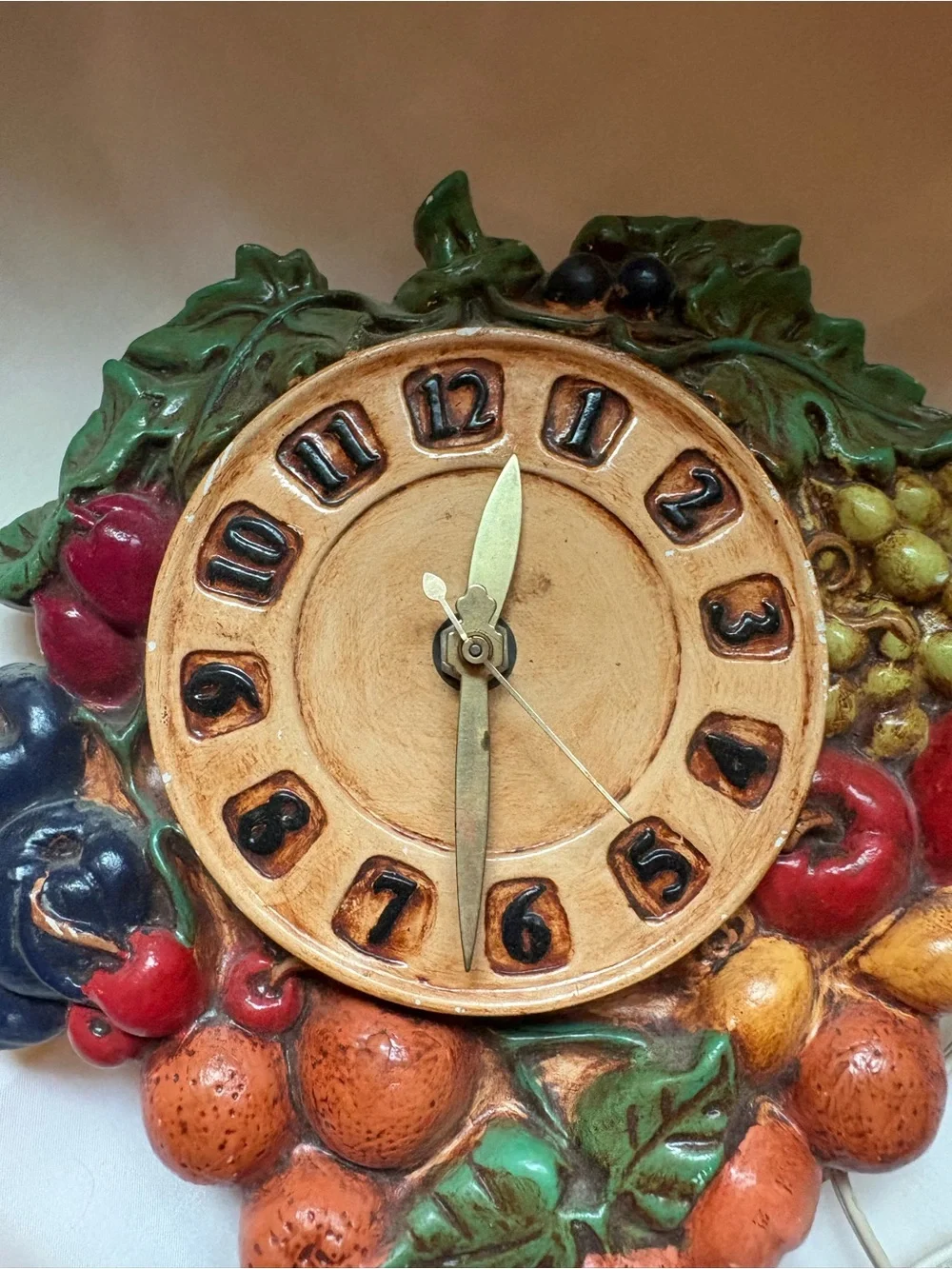 Vintage 1973 Ceramic Fruit Wall Clock